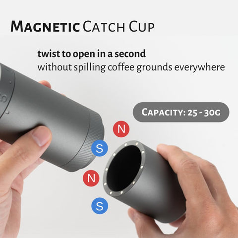 1Zpresso X-Ultra magnetic catch cup holding grounds securely for easy transfer benefit