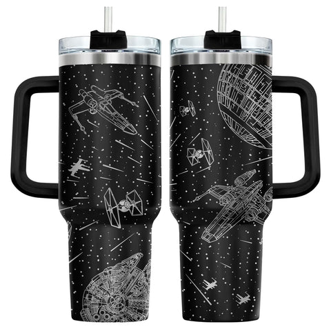 34HD front view of tumbler showing full-wrap space artwork and durable design