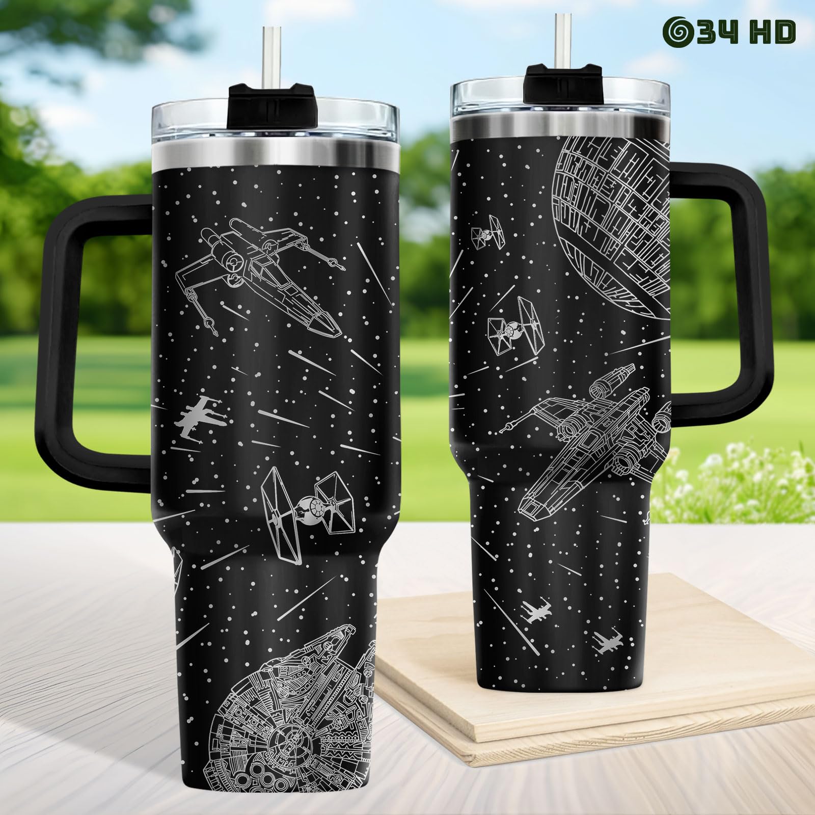 34HD handle and lid showing ergonomic grip and secure drinking convenience