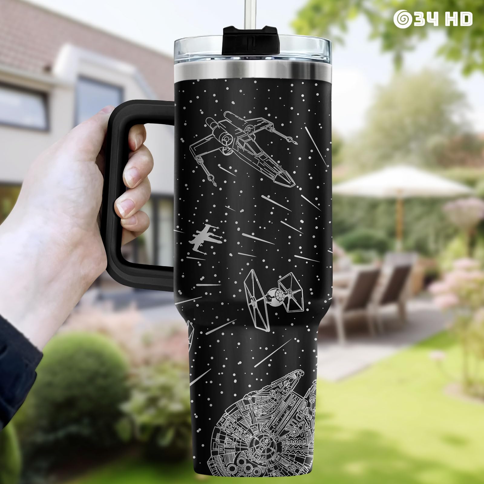 34HD tumbler in use on a hike keeping beverages cold for outdoor activity