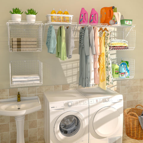 3IngSeagulls drying rod with hanging shirts for quick drip-drying