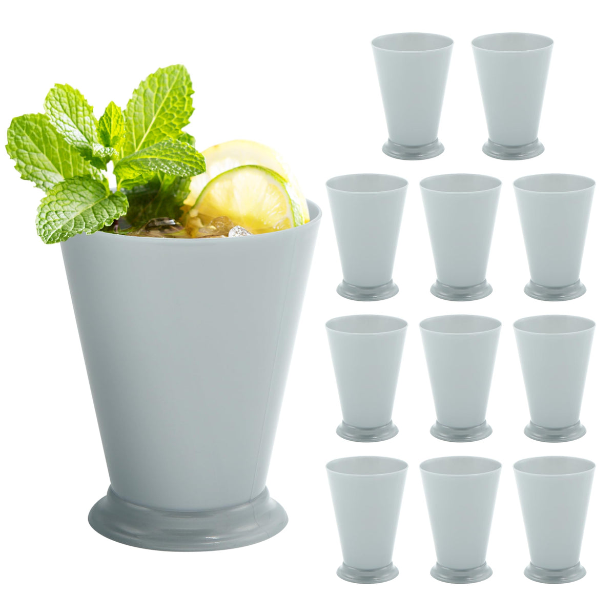 4E's Novelty front view of 12-pack mint julep cups shows elegant derby styling and convenience