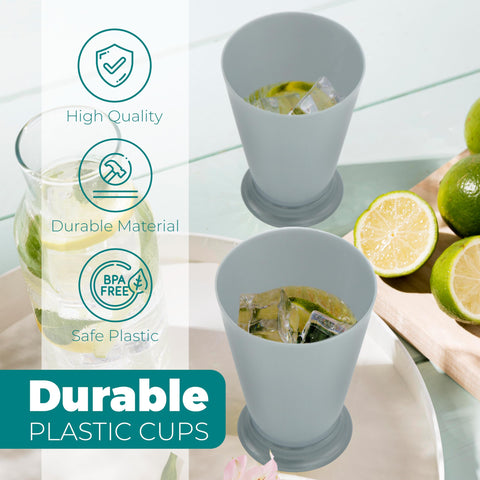 4E's Novelty stacked cups emphasizing compact storage and quick setup advantage