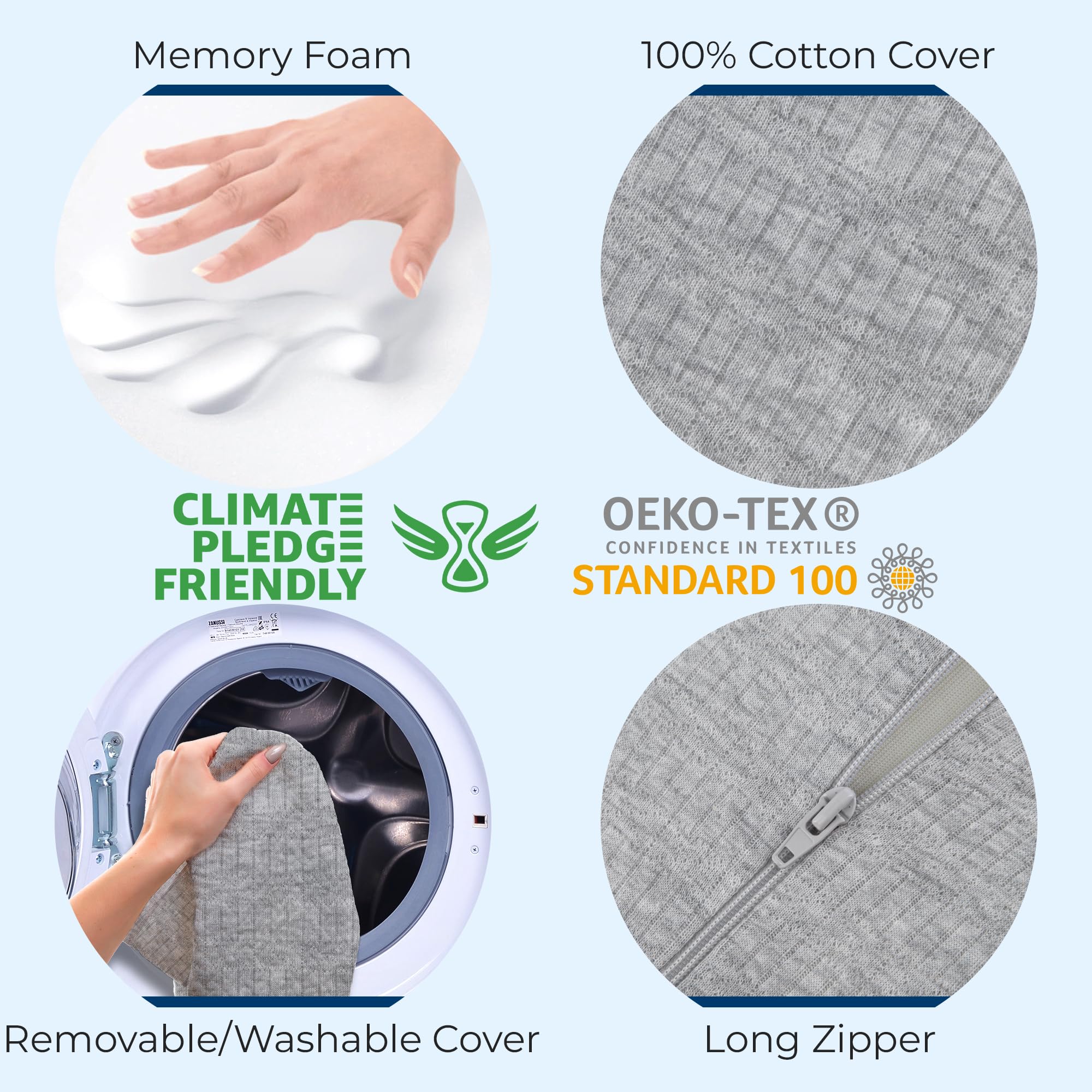 5 STARS UNITED pillow next to a hand showing compact size for travel and bedside use