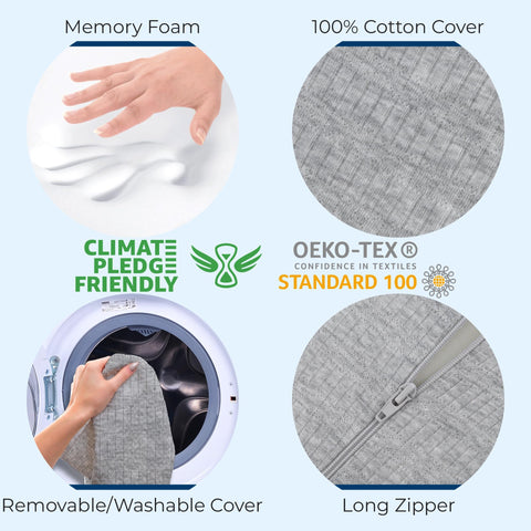 5 STARS UNITED pillow next to a hand showing compact size for travel and bedside use