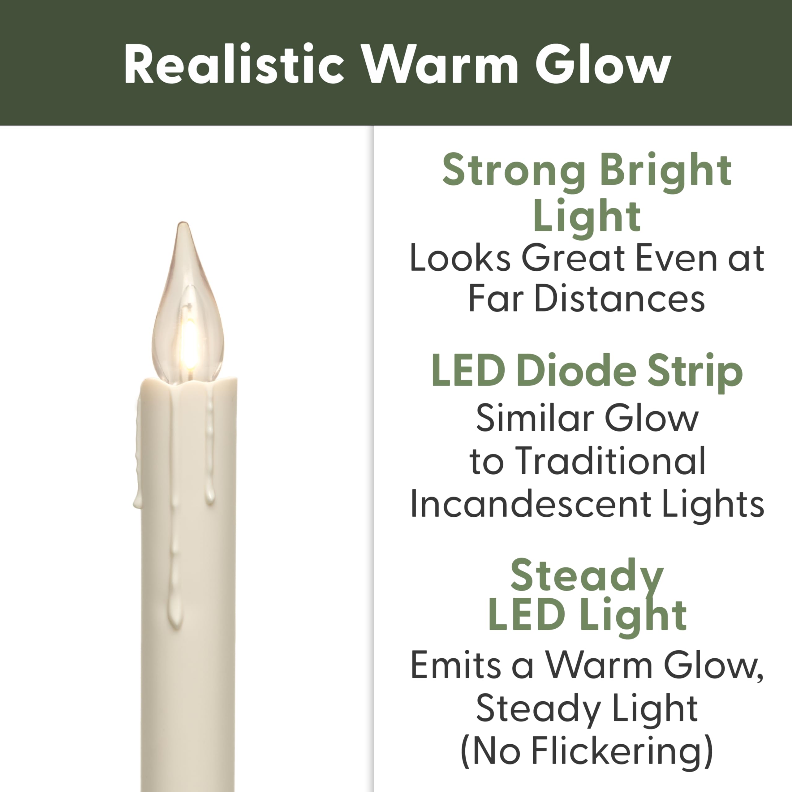 612 Vermont close-up of LED candle top highlighting vintage flame effect and consistent warm color