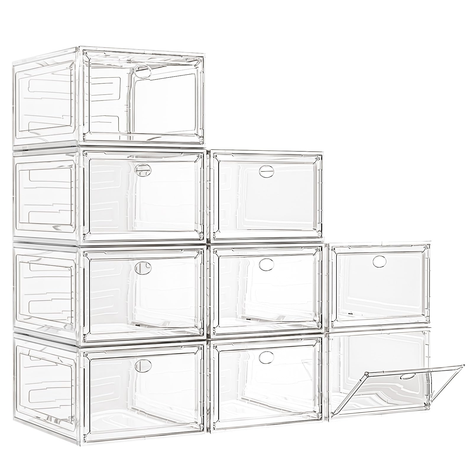 7 code front view of clear shoe box showing neat organization benefit
