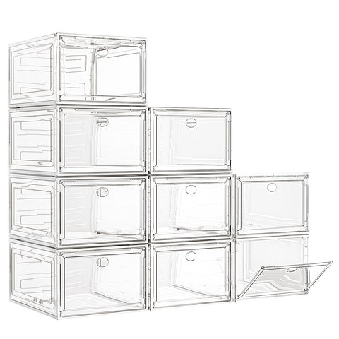 7 code front view of clear shoe box showing neat organization benefit