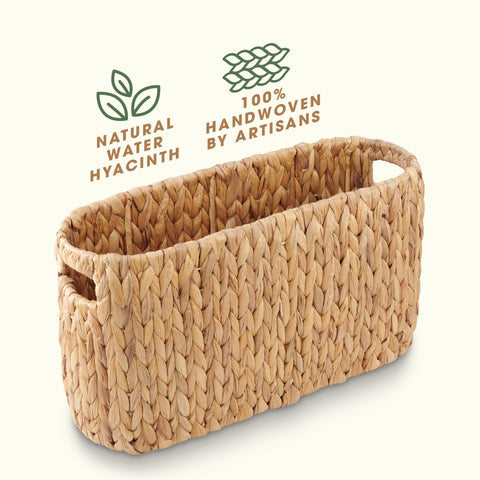 84ECO basket beside hand for scale showing compact oval footprint