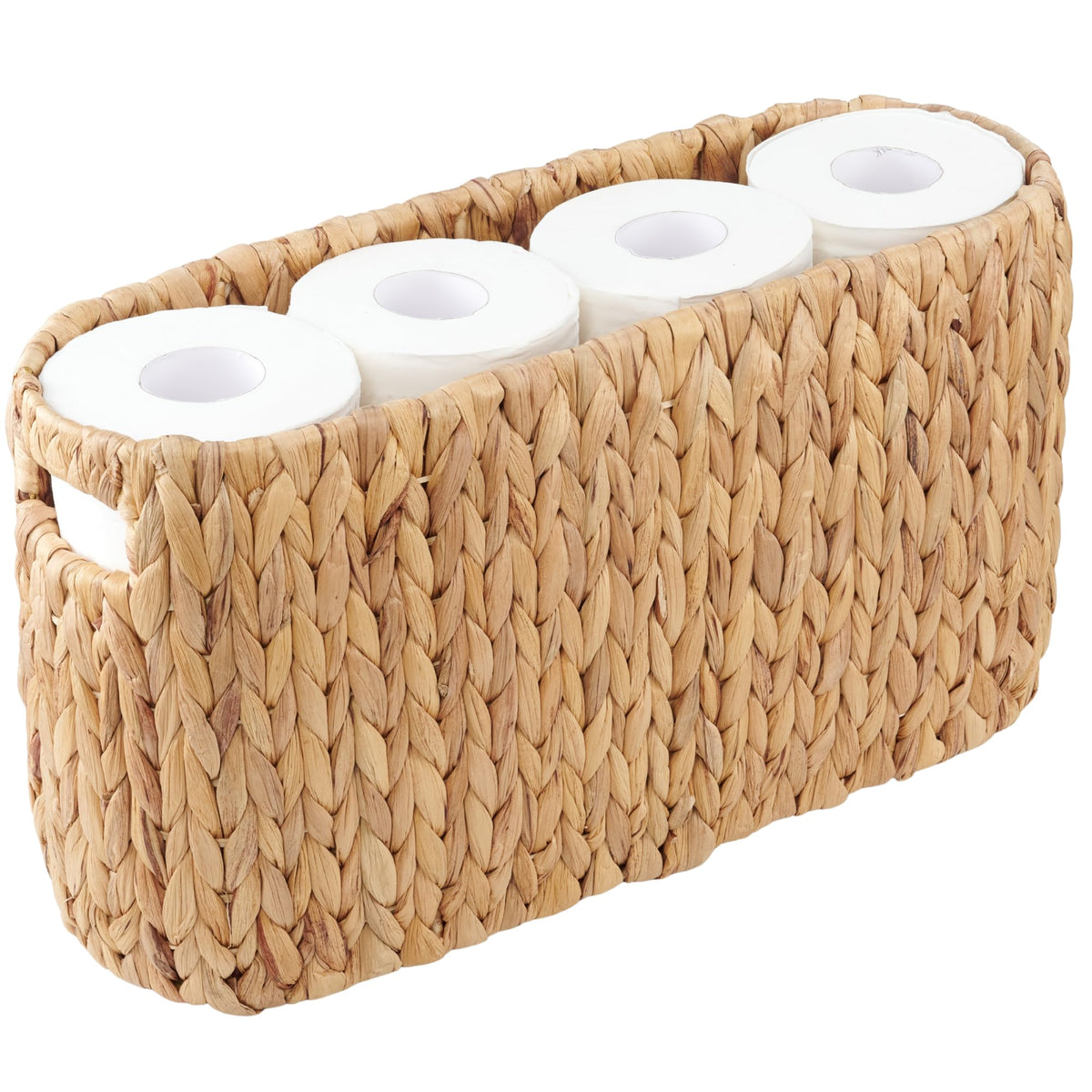 84ECO front view of rattan toilet paper basket showing compact storage benefit