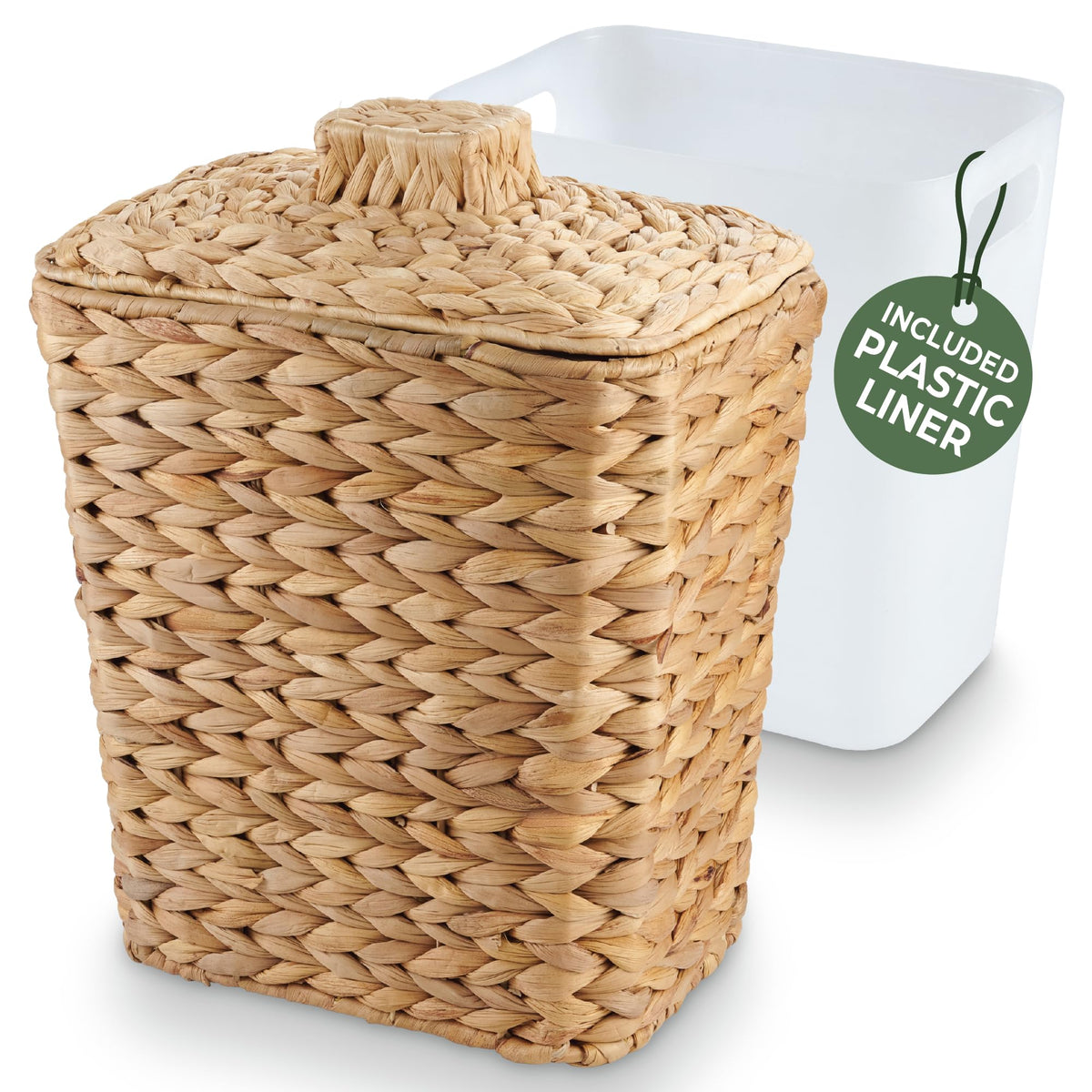 84ECO front view of wicker trash can showing neat silhouette and natural finish