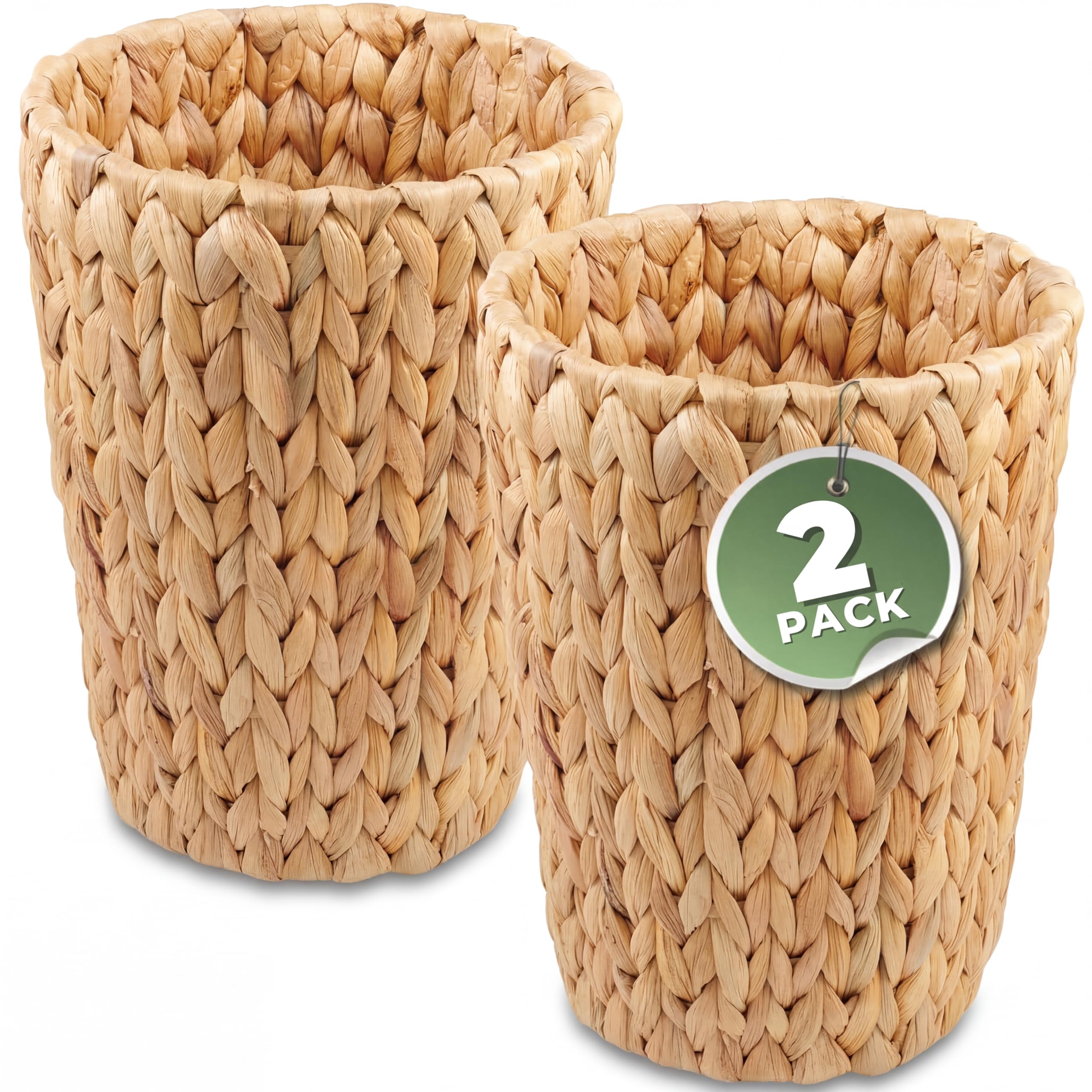 84ECO front view of wicker trash can showing compact two-gallon shape and natural tone