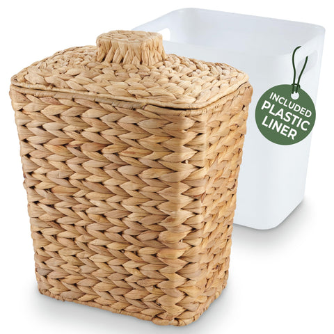 84ECO front view of wicker trash can showing neat silhouette and natural finish