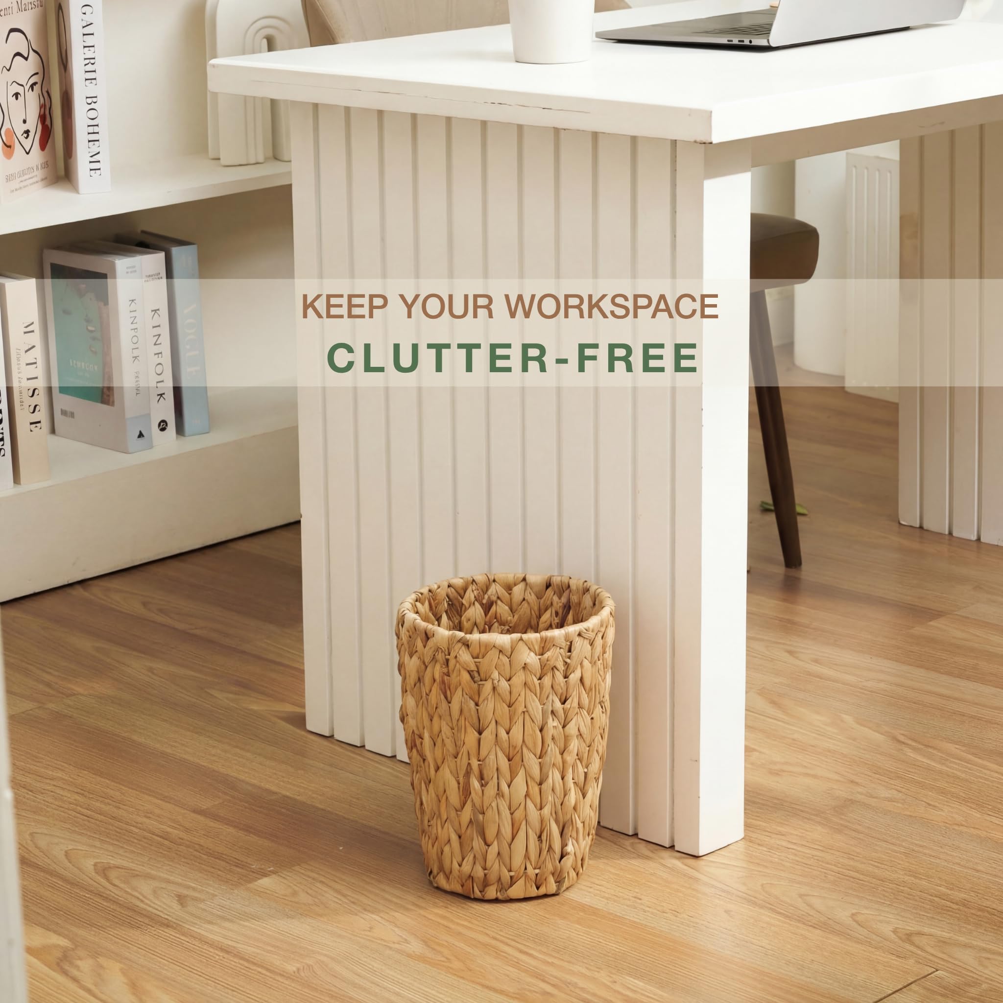 84ECO wicker trash can next to hand for scale to show lightweight portability and easy handling