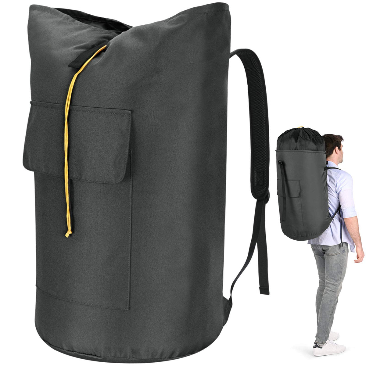 Ãzhido front view of charcoal laundry backpack showing large capacity and convenience