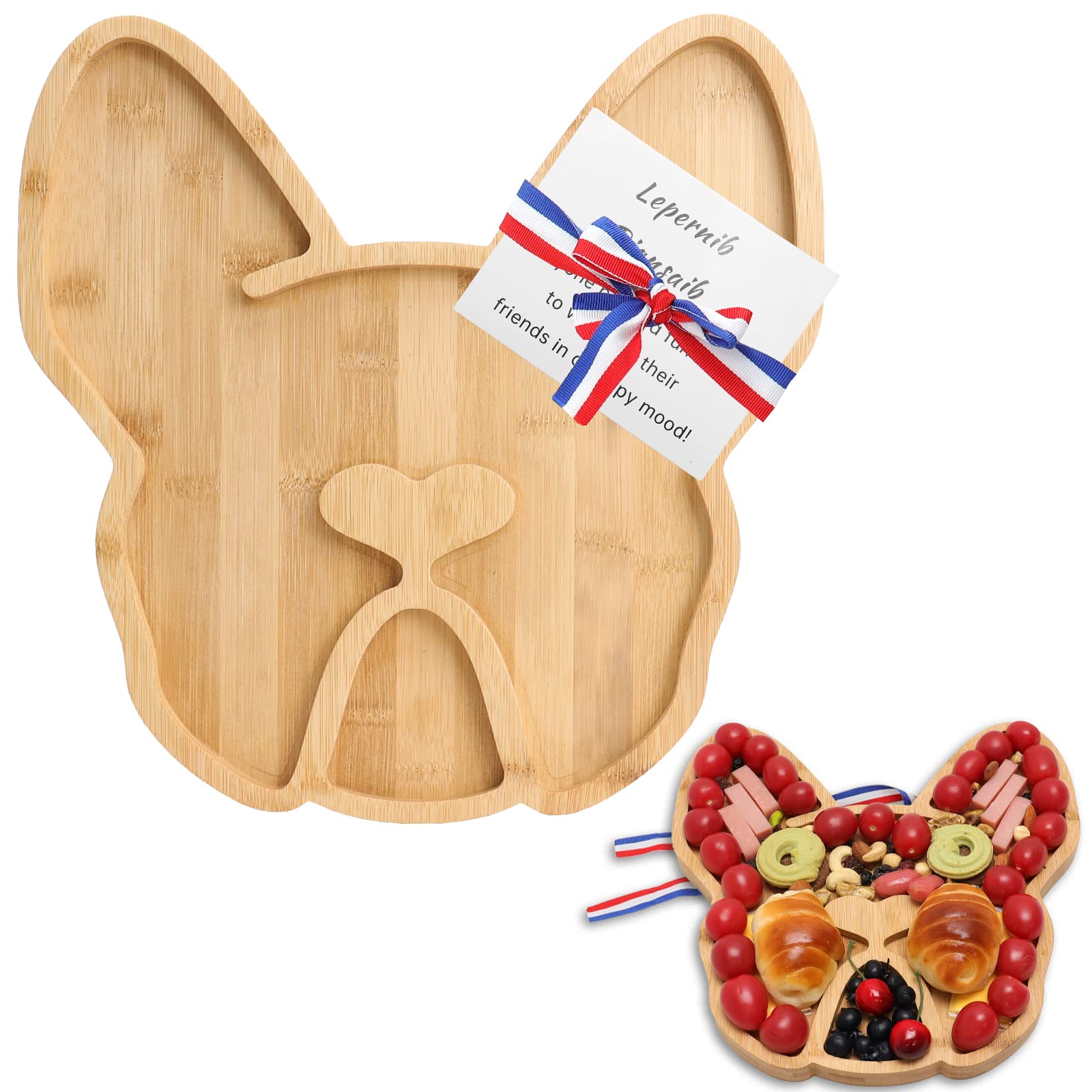 A AIFAMY front view of Frenchie bamboo board showing shape and serving surface benefit