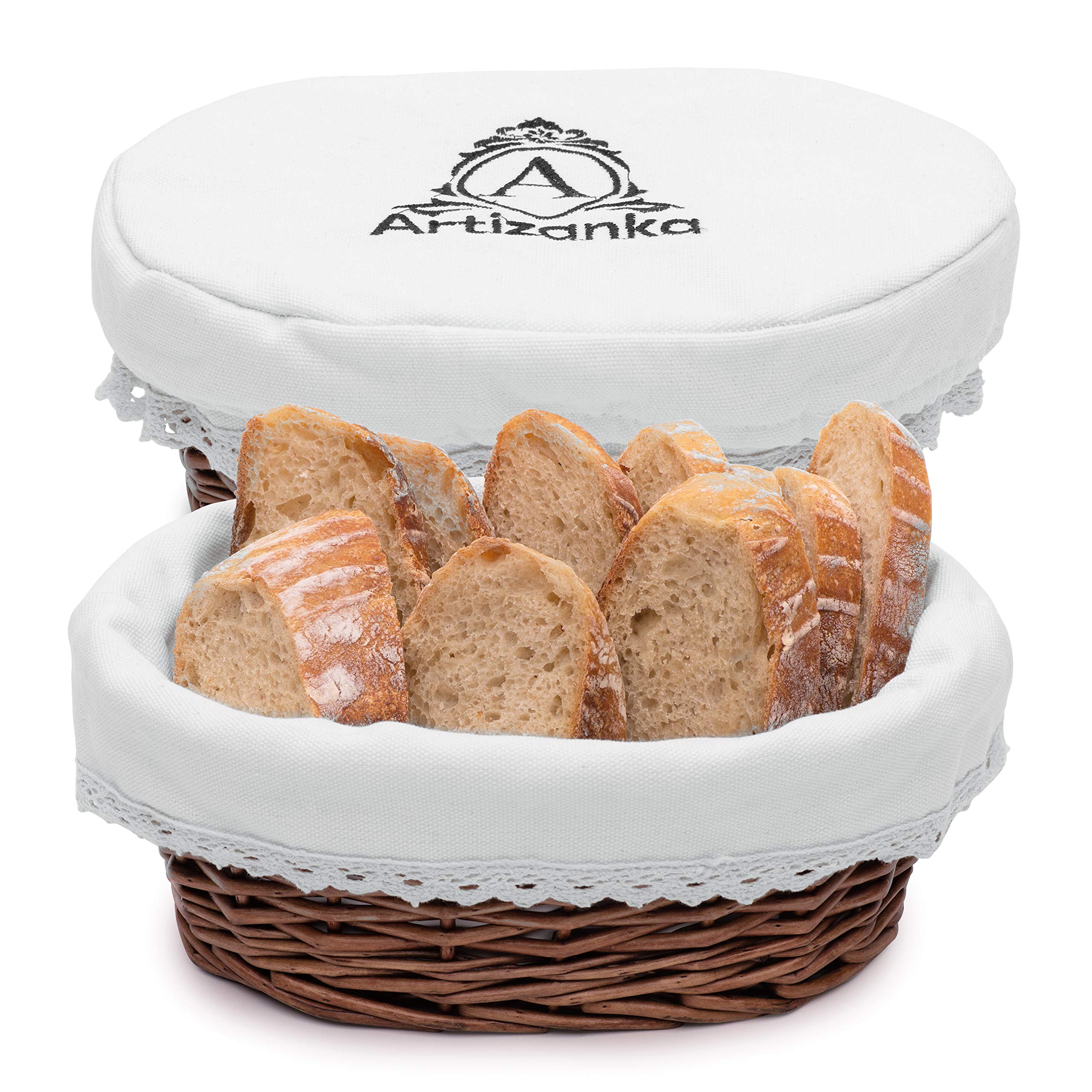 A ARTIZANKA front view wicker bread basket showcasing rustic serving benefit
