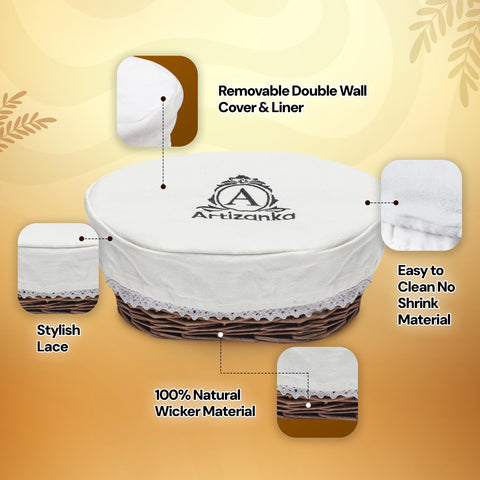 A ARTIZANKA liner and cover detail showing washable fabric and neat fit benefit