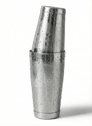 A Bar Above front view of two-piece Boston shaker showing professional finish and balance