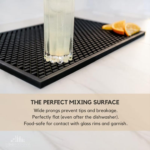 A Bar Above mat in use at bartender station preventing slips and catching spills