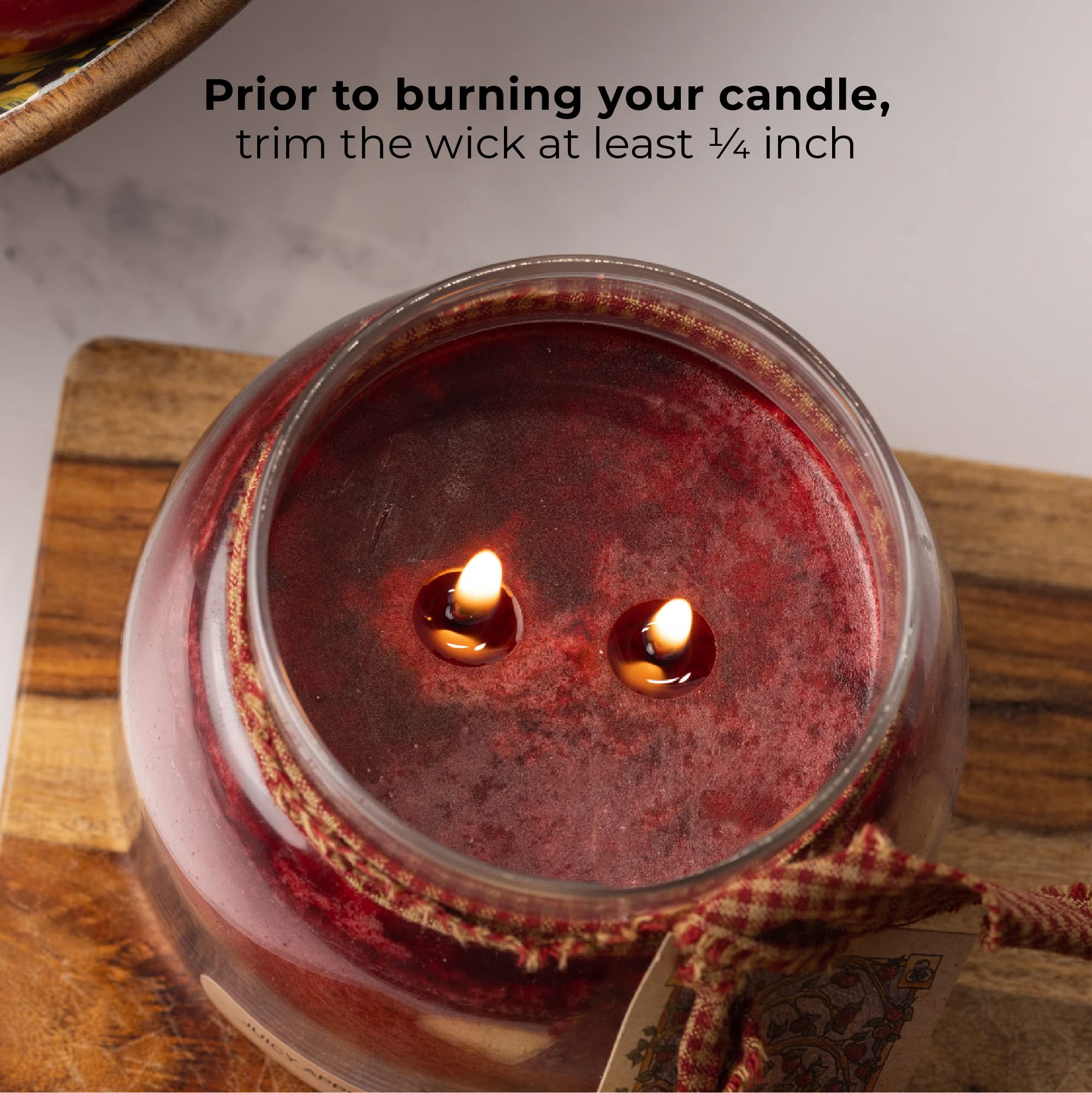 A Cheerful Giver candle staged in kitchen setting showing decorative and scent benefit