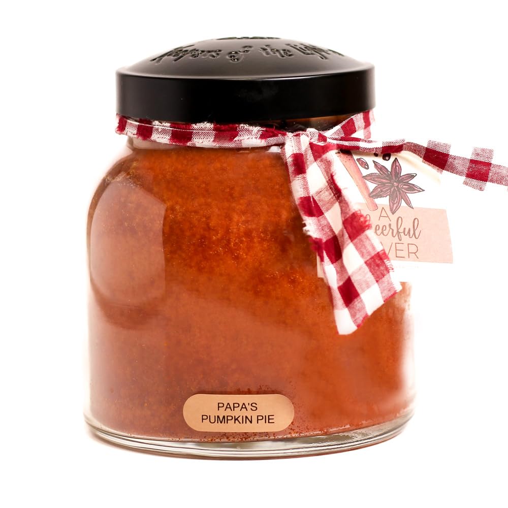 A Cheerful Giver front view of Papa's Pumpkin Pie jar showing warm brown styling and cozy scent