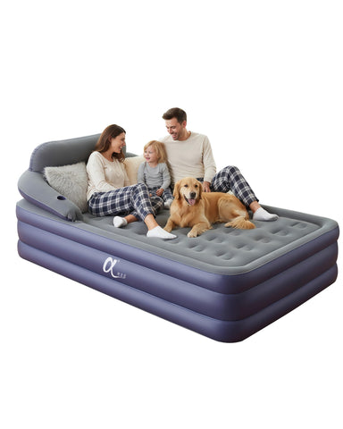 α阿尔法 front view of inflated queen mattress showing elevated height and comfortable profile