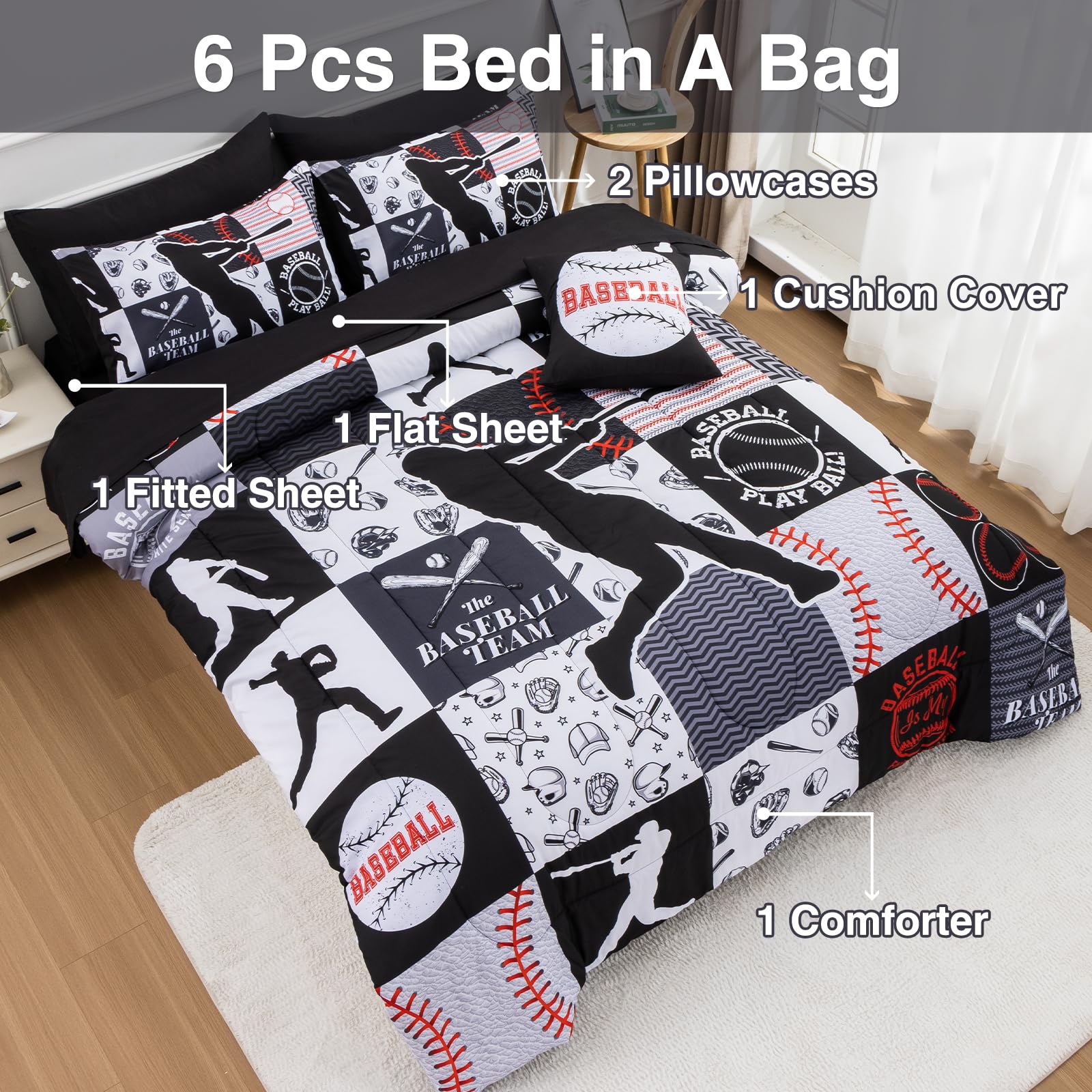 A Nice Night bedding styled in a boy's room showing full set benefit: ready-made coordinated look