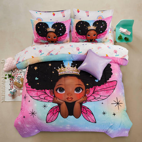 A Nice Night front view comforter showing princess wings and bright colors for playful decor