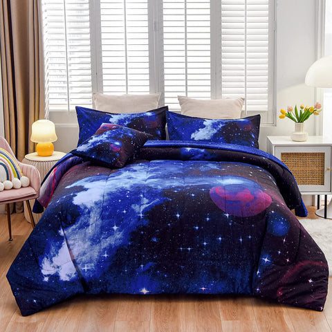 A Nice Night front view showing full galaxy comforter and bed styling benefits