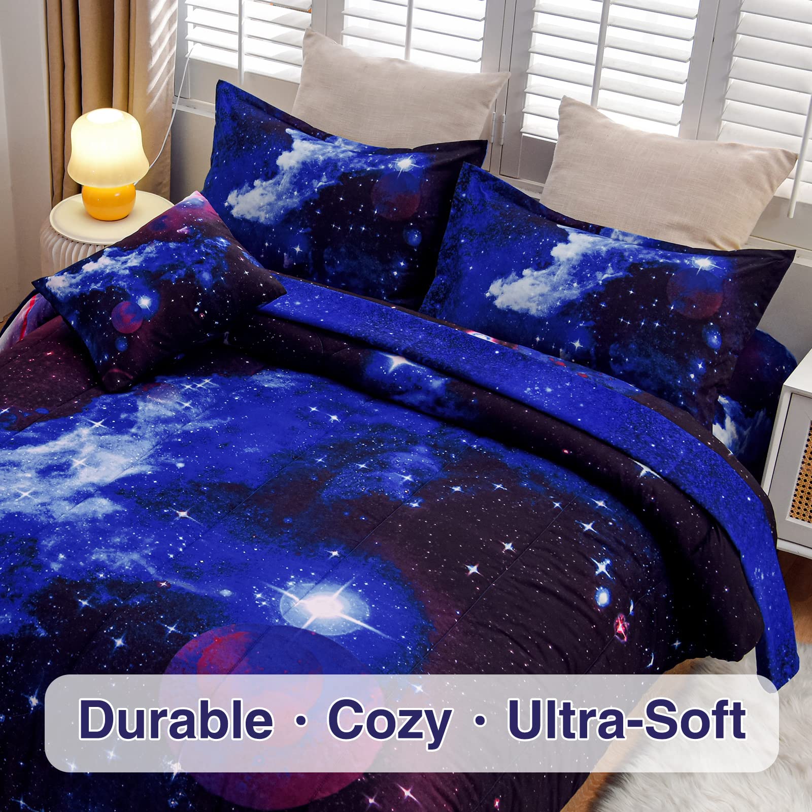 A Nice Night pillowcases and cushion arranged to demonstrate coordinated styling