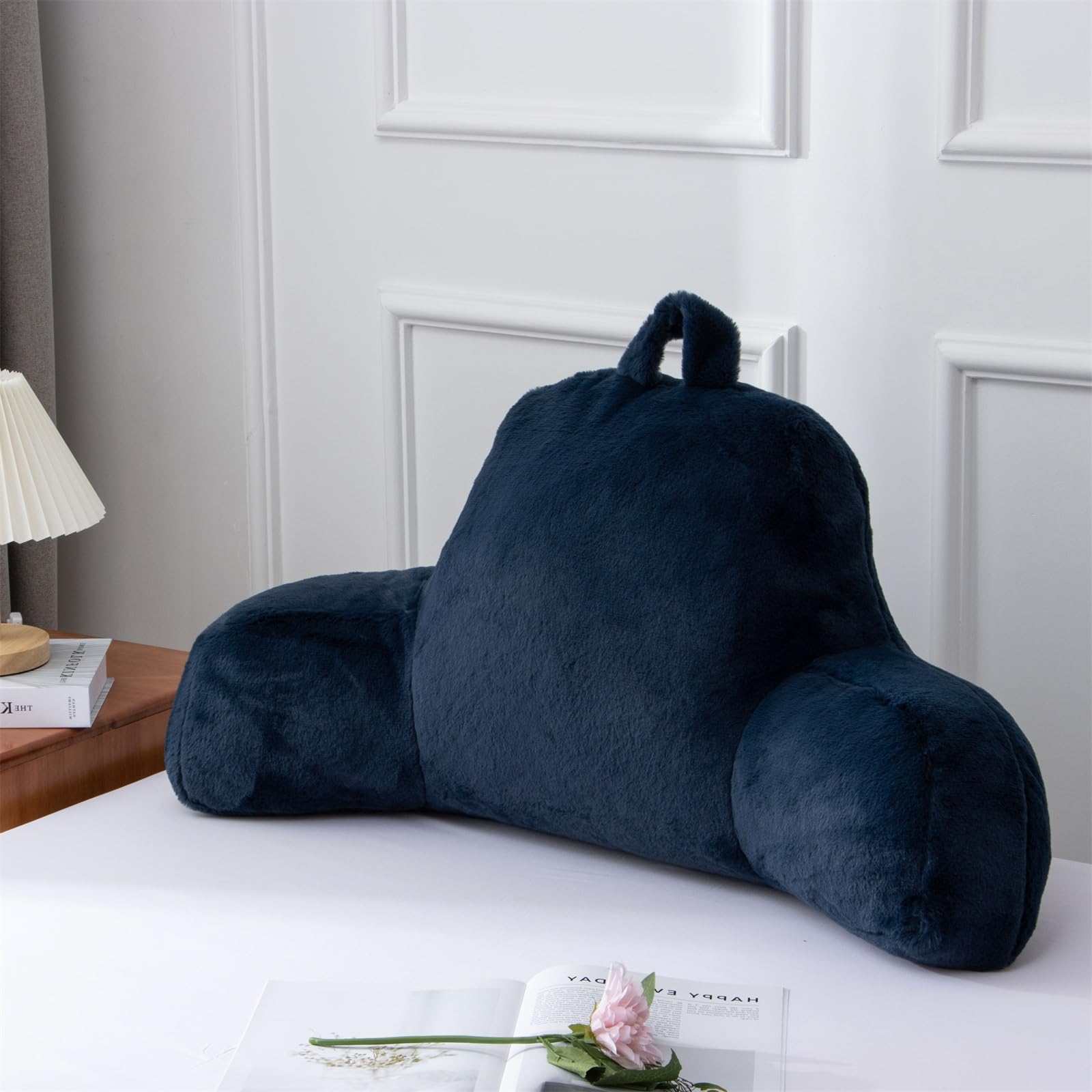 A Nice Night front view showing navy reading pillow and firm support