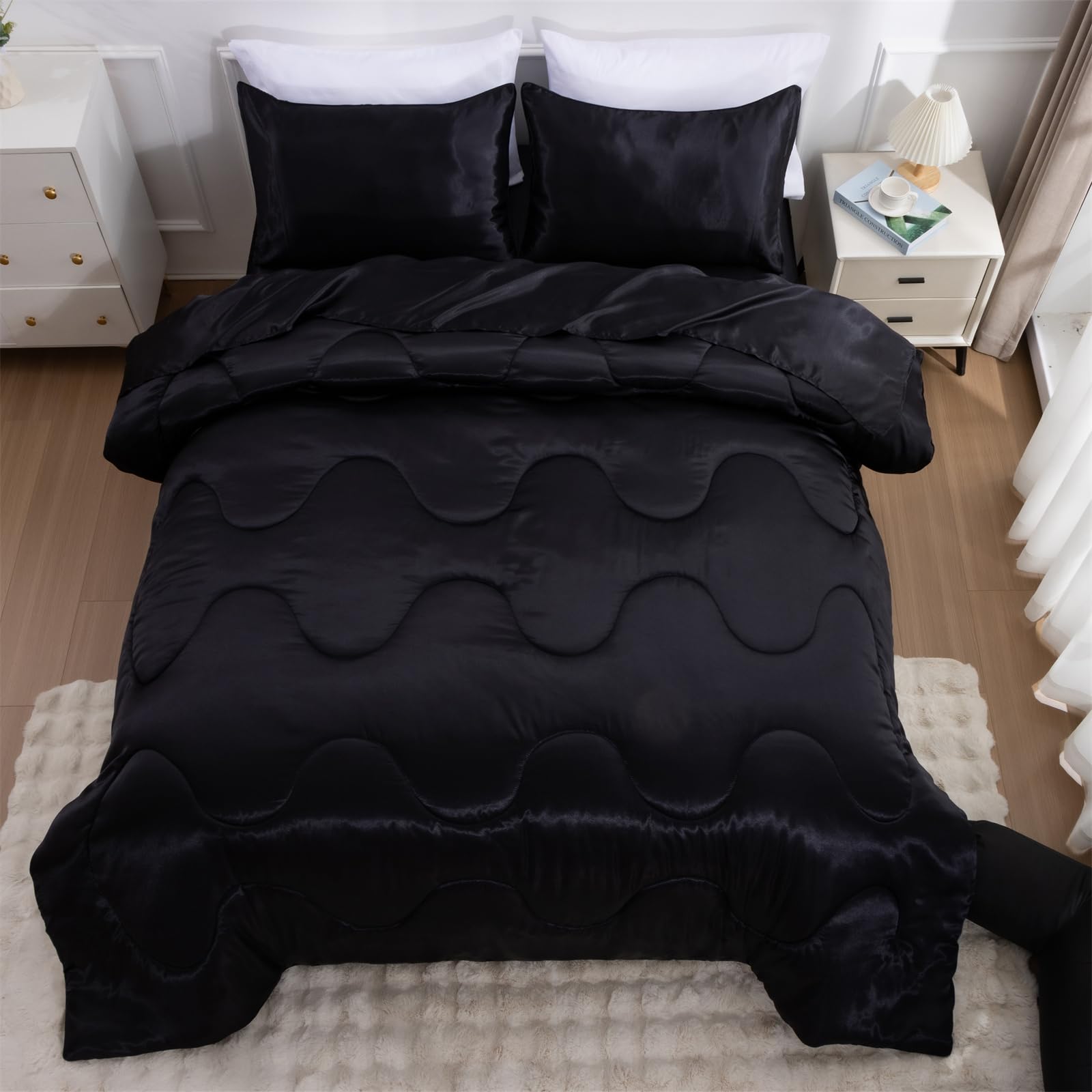 A Nice Night comforter on bed styled to show drape and design