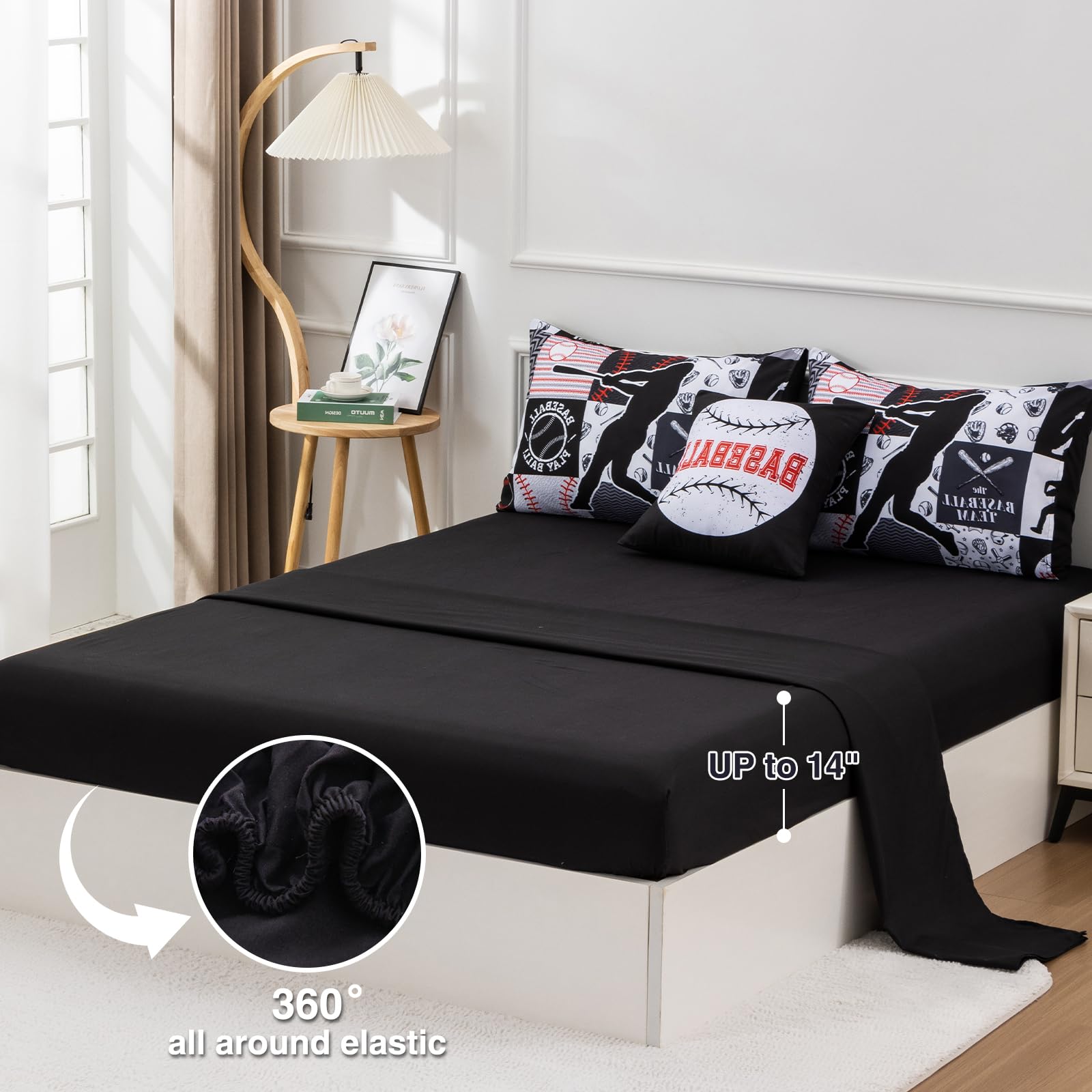 A Nice Night pillowcases and cushion cover displayed together benefit: matching accents for bed