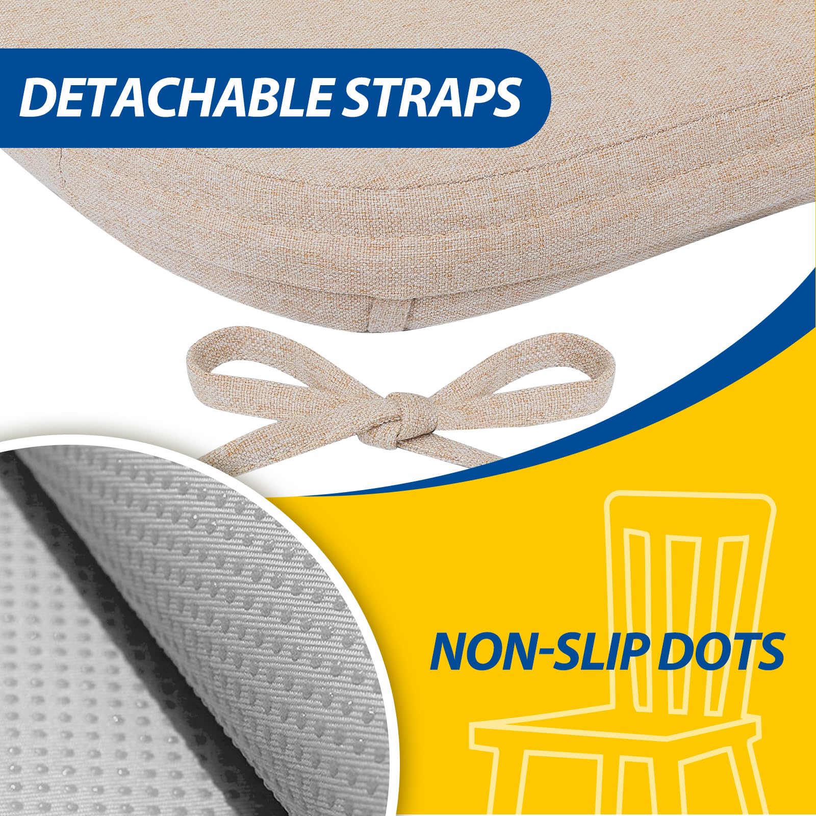 AAAAAcessories tied on wooden dining chair showing secure fit and steady sitting