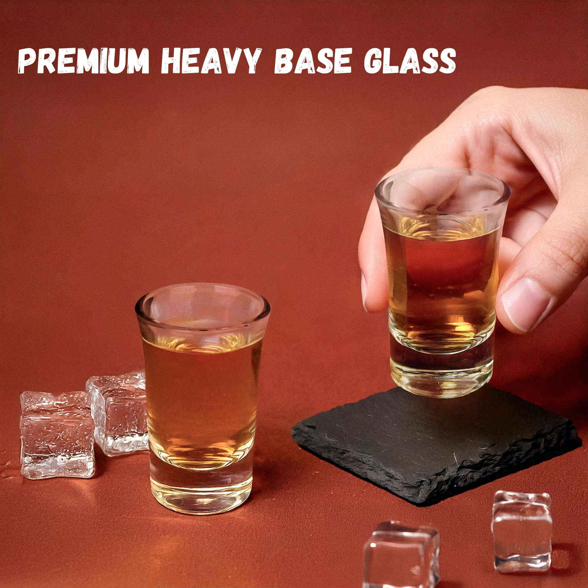 A&A Wonders shot glass next to coin for scale demonstrating the 1.5 oz capacity