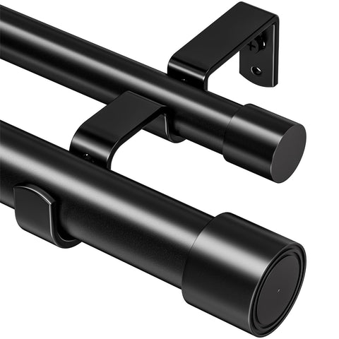 Abiglifty double rod front view showing matte black frame and layered curtains for versatile styling