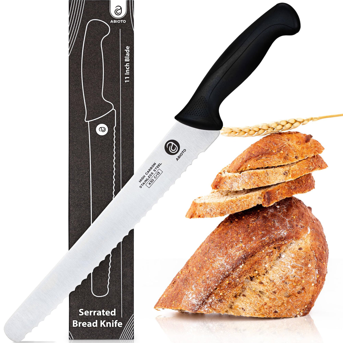 ABIOTO front view showing full knife and packaging for clear purchase decision