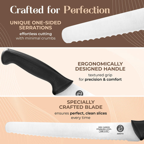 ABIOTO ergonomic handle textured grip for secure comfortable slicing