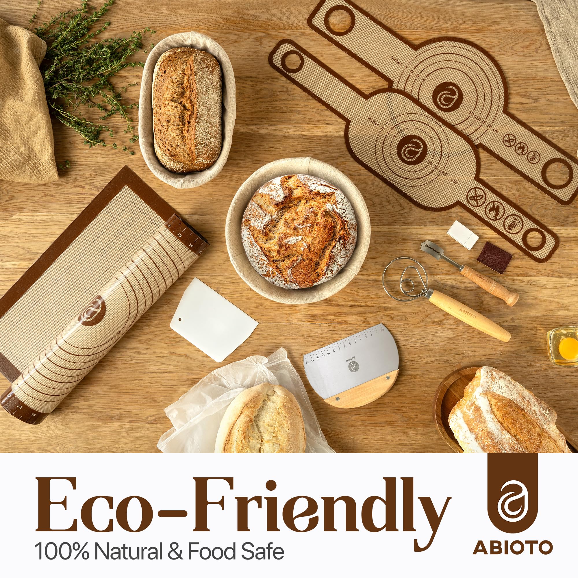 ABIOTO lifestyle baking scene showing kit use and consistent loaves