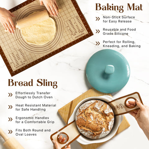 ABIOTO slings lifting shaped loaf into Dutch oven for safe transfer