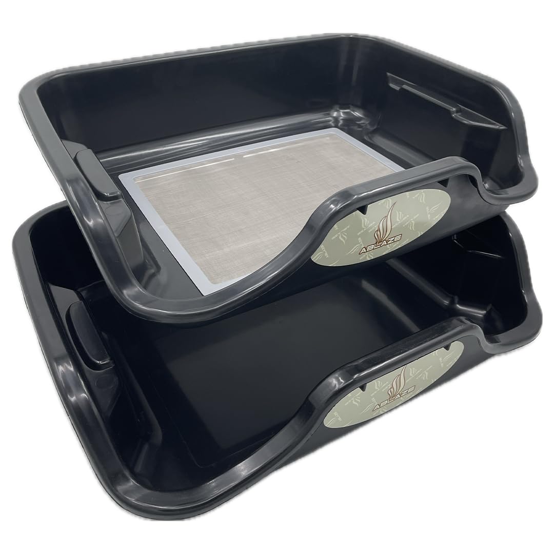 Ablaze tray front view showing ergonomic 2-part design and containment benefit