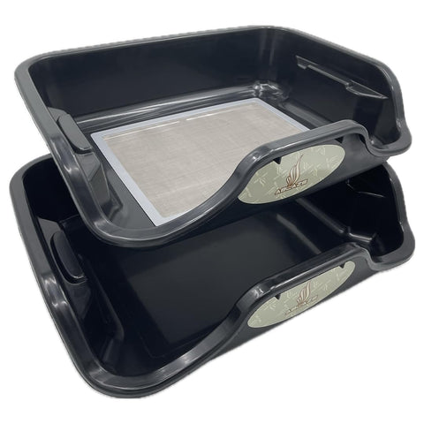 Ablaze tray front view showing ergonomic 2-part design and containment benefit