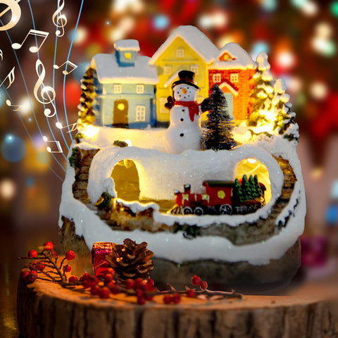 ABLINGAMSUIT front view showing village and warm glow, enhances holiday ambience