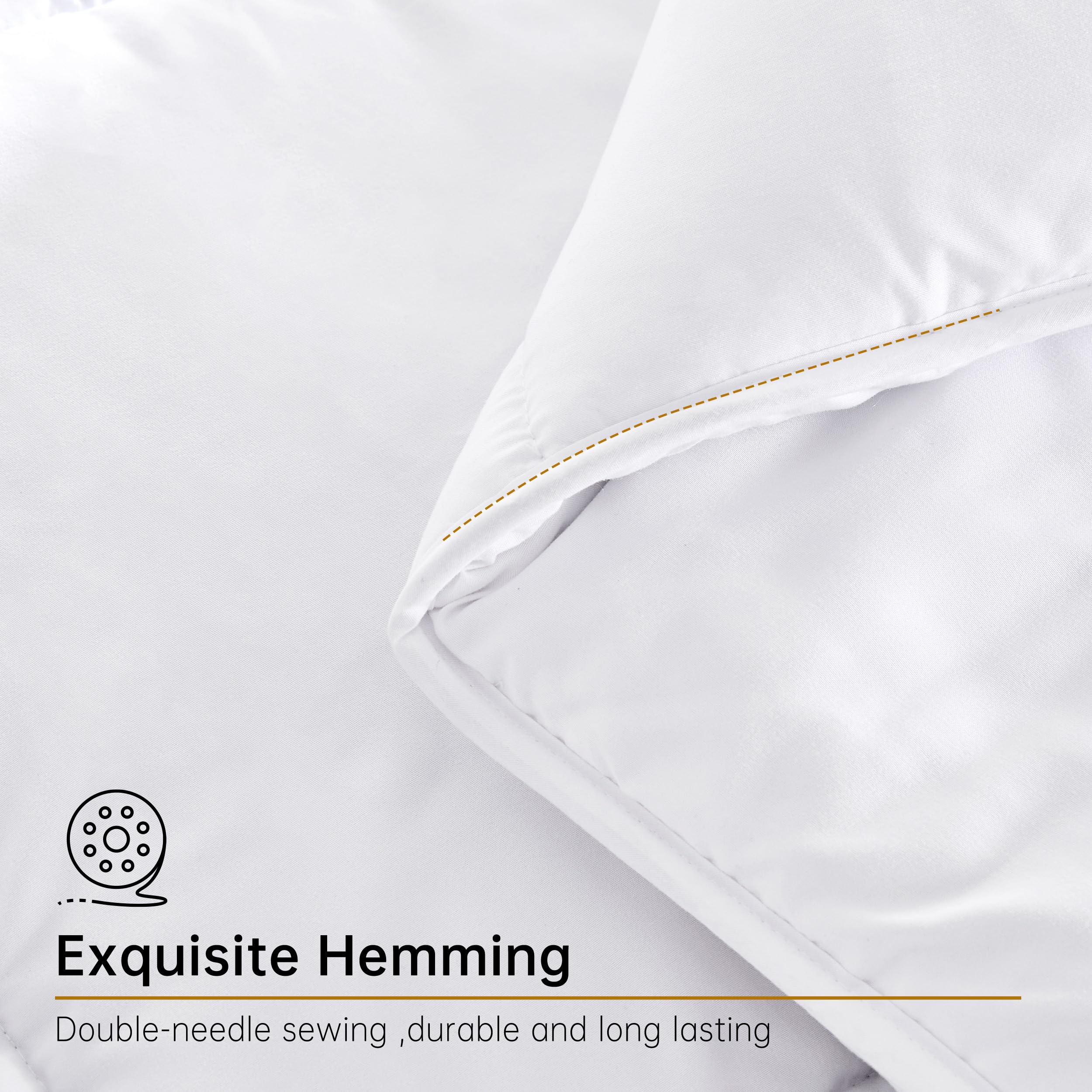 ABOUTABED comforter next to measuring tape showing twin size 90x68 and benefit of correct fit