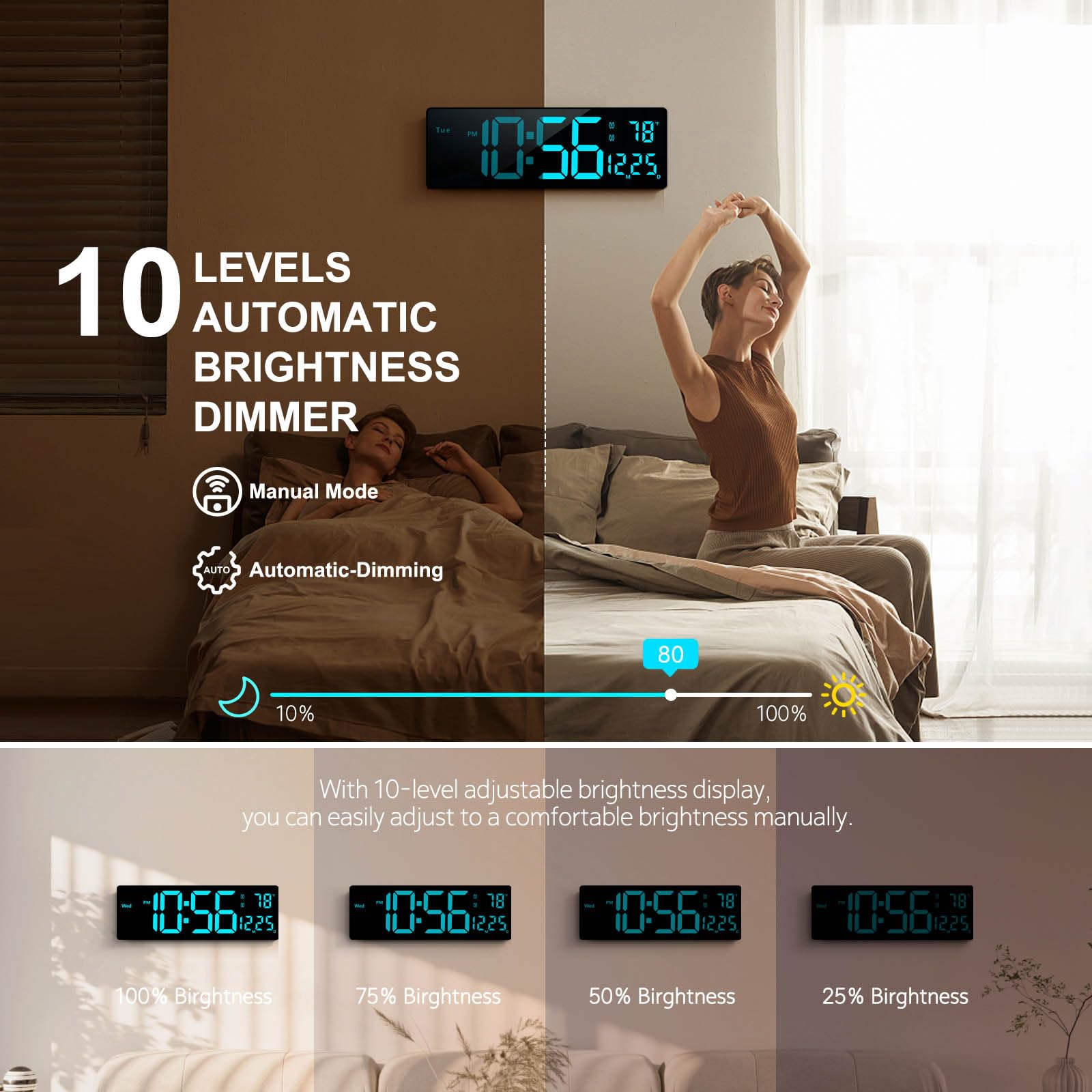 Abovsare clock wall-mounted in living room enhancing décor and easy time reading