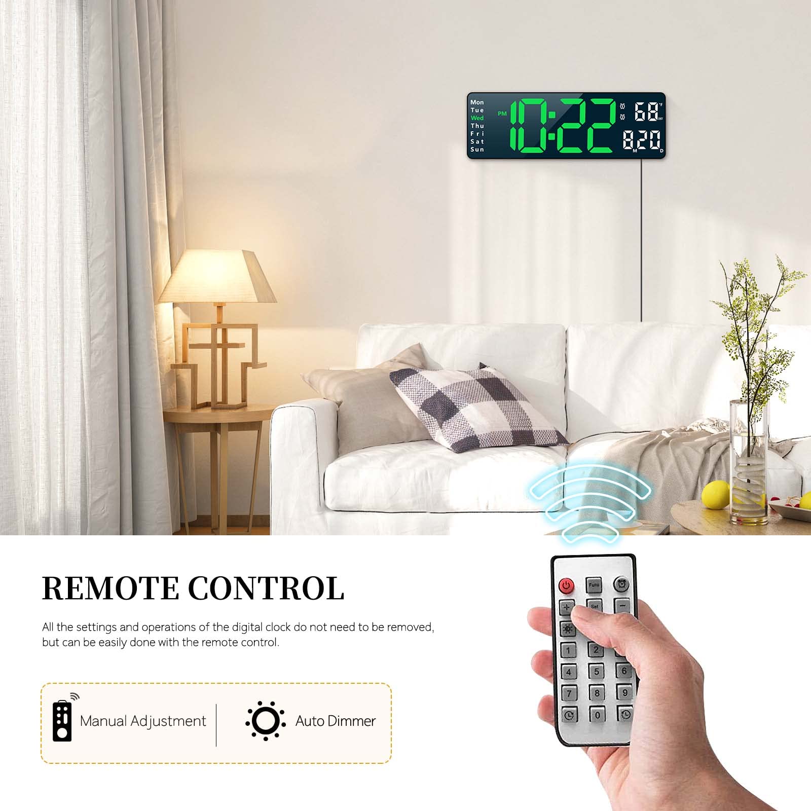 Abovsare remote control in hand enabling easy setting adjustments