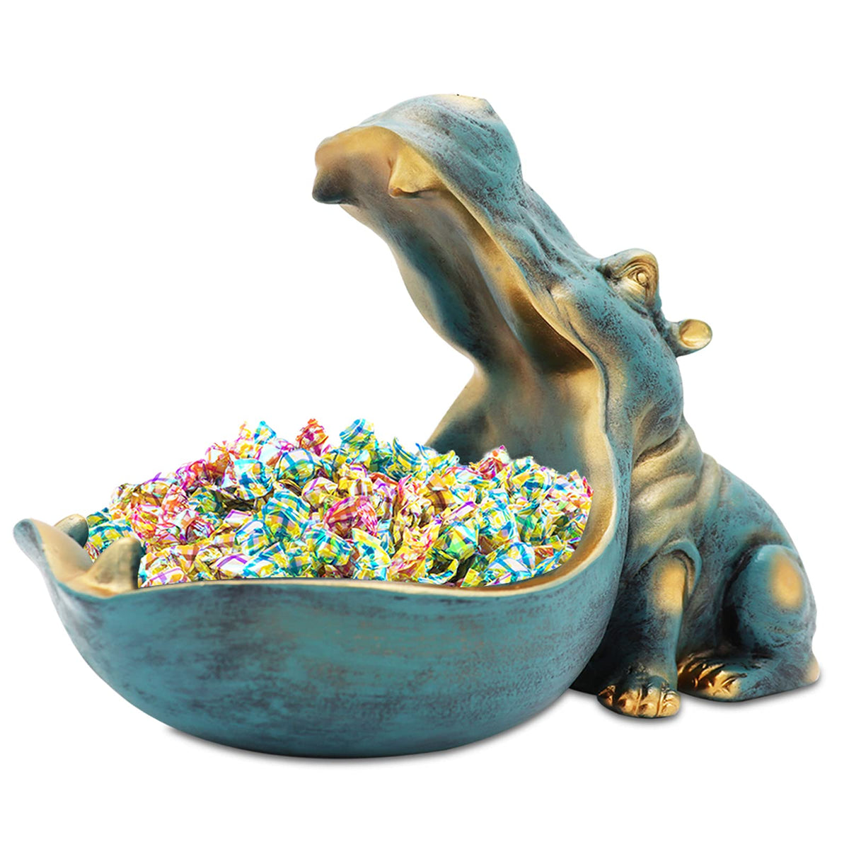 aboxoo front view of dark blue hippo candy dish, decorative and functional