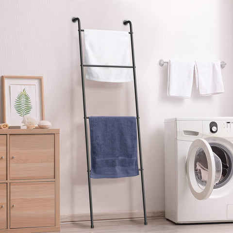 ABQ ladder styled in bathroom holding towels for tidy storage