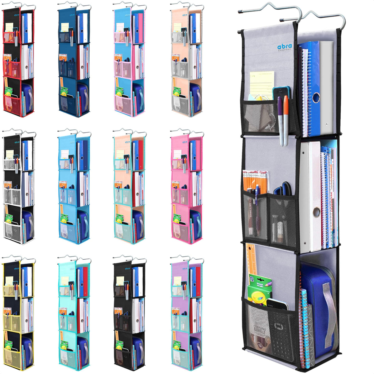 ABRA front view showing organizer and compartments for quick locker organization benefit